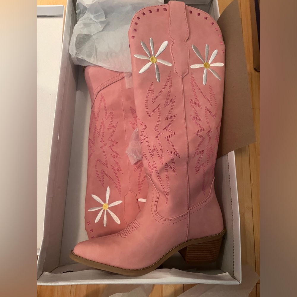 Krista Horton Pink Lily Daisy Cowboy boots